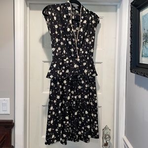 Vintage Floral Dress Cream and Black Peplum